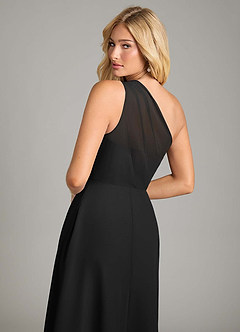 Azazie Phaedra Vestidos de damas de honor Vestido de Negro de Gasa de Corte en A con Hombro unilateral image6