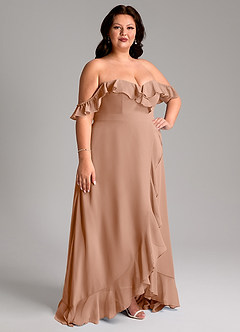 Azazie Lyra Robes de demoiselle d'honneur Robe Trapèze Convertible en Mousseline de soie Champagne Rosé image3