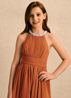 Azazie Aria Girls Formal Flower Girl Dresses Cinnamon A-Line Pleated Chiffon Dress image4