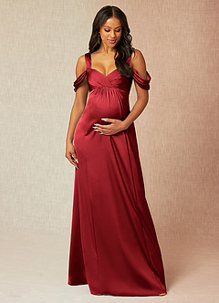 Azazie Rhea Maternity Bridesmaid Dresses A-Line Off-The-Shouler Pleated Stretch Satin Floor-Length Dress image1