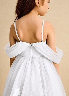 Azazie May Flower Girl Dresses White Ball-Gown Pleated Tulle Dress image8