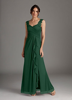 Azazie Edelin Mother of the Bride Dresses Dark Green A-Line Sweetheart Neckline Pleated Mesh Dress image4