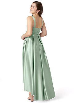 Azazie Inaya Junior Robe Trapèze en Satin extensible avec ceinture Agave image4