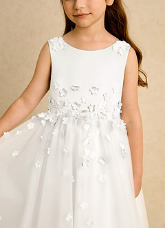 Azazie Eleni Flower Girl Dresses Ivory Ball-Gown Bow Tulle Dress image7