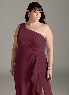 Azazie Liza Vestidos de damas de honor Vestido de Cabernet de Gasa de Corte Sirena con Hombro unilateral image10