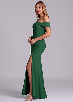 Azazie Luciana Bridesmaid Dresses Dark Green Sheath Off the Shoulder Chiffon Convertible Dress image4