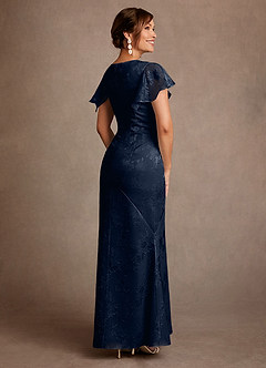 Azazie Dorina Mère de la mariée Robes Robe Fourreau en Jacquard Floral Plissée Bleu Marine Foncé image2