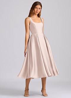 Azazie Amalie Bridesmaid Dresses Blushing Pink A-Line Pleated Stretch Satin Dress image1