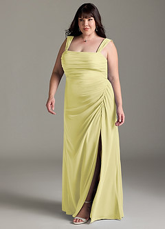 Azazie Jesaphine Bridesmaid Dresses Lemon Sorbet Sheath Bow Chiffon Dress image12