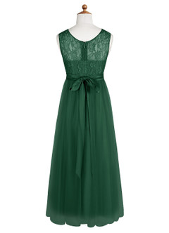 Azazie Georgette Junior Dark Green A-Line Lace Tulle Dress image9