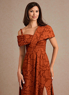 Azazie Milton Mother of the Bride Dresses Paprika A-Line Pleated Floral Burnout Dress image7