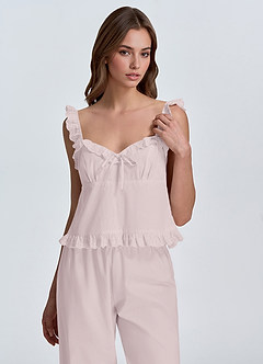 front Woven Cotton Eyelet Ruffle Cami & Wide Leg Pants Cotton Pajama Set