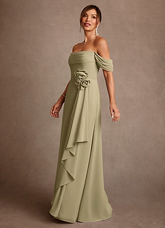 Azazie Amherst Abiti per la Madre della Sposa Abito A-Line in Chiffon a Spalla Scoperta Verde Muschio image4