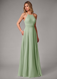 Azazie Amalia Bridesmaid Dresses Dusty Sage A-Line Pleated Chiffon Dress image5