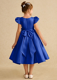 Azazie Pearl Flower Girl Dresses Royal Blue Ball-Gown Pleated Matte Satin Dress image2