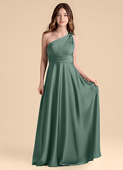 Azazie Charlize Junior Jurk van Stretch Satijn met A-Lijn Geplooid Eucalyptus image4