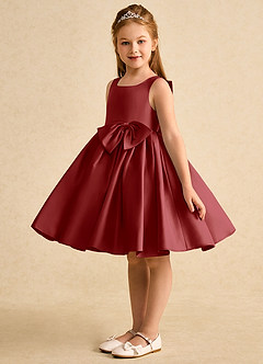 Azazie Jessie Flower Girl Dresses Rust A-Line Bow Matte Satin Dress image6