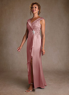 Azazie Santa Monica Mother of the Bride Dresses Dusty Rose A-Line Lace Dress image4