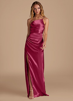 Azazie Eren Brautjungfernkleider Etui One-Shoulder Metallischer Satin Kleid Burgunderrot image3