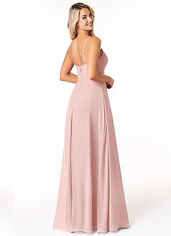 Azazie Moira Brautjungfernkleider Eine Linie Schaufel Chiffon Kleid Puderrosa image5