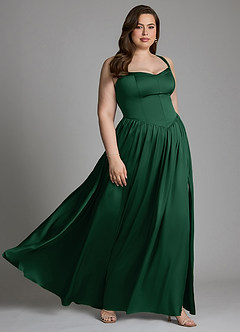 Azazie Francis Bridesmaid Dresses Dark Green A-Line Corset Stretch Satin Dress image13