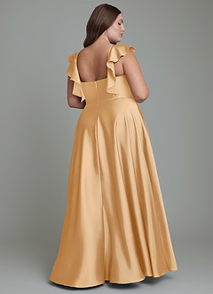 Azazie Leilani Bridesmaid Dresses Gold A-Line Ruched Stretch Satin Dress image11