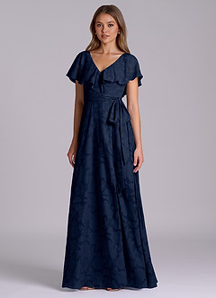 Azazie Lainey 신부 들러리 드레스 A라인 포켓이 있는 플로럴 번아웃 바닥 길이 드레스 image4