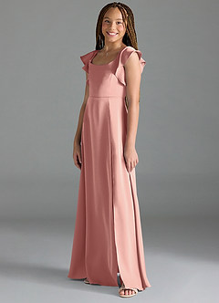 Azazie Bondi Junior Rosette A-Line Side Slit Stretch Satin Dress image4