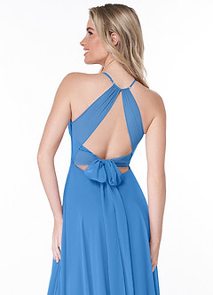 Azazie Evalleen Robes de demoiselle d'honneur Robe Trapèze en Mousseline de soie Plissée Geai Bleu image3