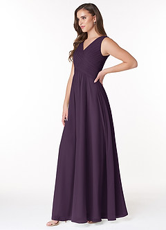 Azazie Flora Bridesmaid Dresses Plum A-Line Pleated Chiffon Dress image3