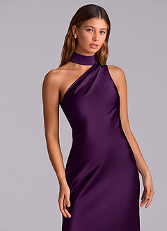 Azazie Seona 신부 들러리 드레스 인어 한쪽 어깨 스트레치 새틴 바닥 길이 드레스 image2