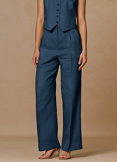 front Belicia Dark Navy 100% Linen Pants