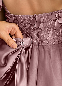 Azazie Tweety Robe Demoiselle D'honneur Fillette Robe Trapèze en Tulle Dentelle Rose Poussiéreuse image8