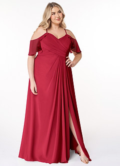Azazie Dakota Brautjungfernkleider A-Linie V-Hals Gefaltet Chiffon Kleid Scharlachrot image16