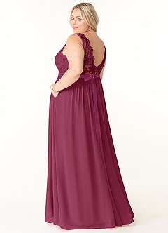 Azazie Elly Bridesmaid Dresses Mulberry A-Line Lace Scoop Neck Chiffon Dress image10