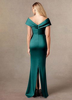 Azazie Ludlow Mother of the Bride Dresses Peacock Mermaid Pleated Stretch Satin Dress image4