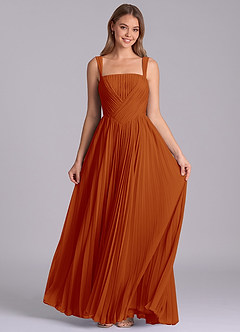 Azazie Mina Final Sale Paprika A-Line Pleated Chiffon Dress image4