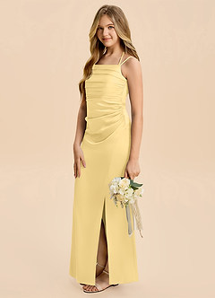 Azazie Nova Junior Butter A-Line Pleated Stretch Satin Dress image4