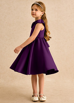 Azazie Acorn Flower Girl Dresses Grape A-Line Pleated Matte Satin Dress image4