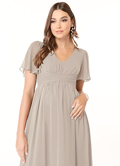 Azazie Verna Brautjungfernkleider für Schwangere A-Linie V-Hals Gerüscht Chiffon Bodenlänge Kleid image5