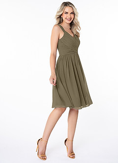 Azazie Angie Bridesmaid Dresses Willow Green A-Line Corset Chiffon Dress image4