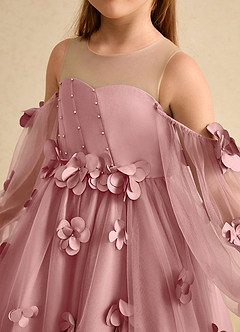 Azazie Karrie Flower Girl Dresses Dusty Rose A-Line with Sleeves Tulle Dress image7