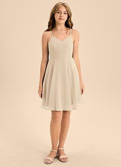 Azazie Avelina Junior Champagne A-Line Pleated Chiffon Dress image4