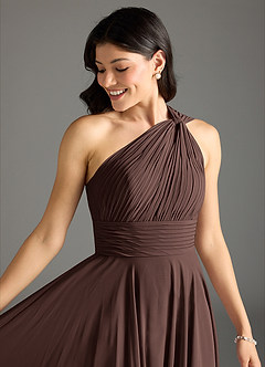 Azazie Charlize Bridesmaid Dresses Ganache A-Line One Shoulder Chiffon Dress image5