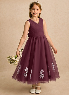Azazie Rylie vestidos de niña de las flores Vestido Cabernet de Tul de Línea A con Encaje image2
