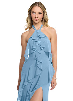 Azazie Velma Brautjungfernkleider A-Linie Seitliche Cut-Outs Chiffon Kleid Stahlblau image4