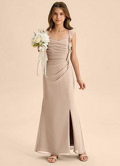 Azazie Jessamine Junior Vestido de Gris Pardo de Gasa de Corte Sirena con Escote de Corazón image1