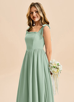 Azazie Delia Junior Agave A-Line Bow Chiffon Dress image7
