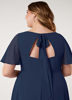 Azazie Kimber Bridesmaid Dresses Dark Navy A-Line Flounce Sleeve Chiffon Dress image14