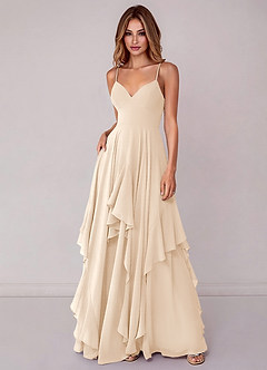 Azazie Zaina Brautjungfernkleider A-Linie Chiffon Kleid Alabaster Weiß image3